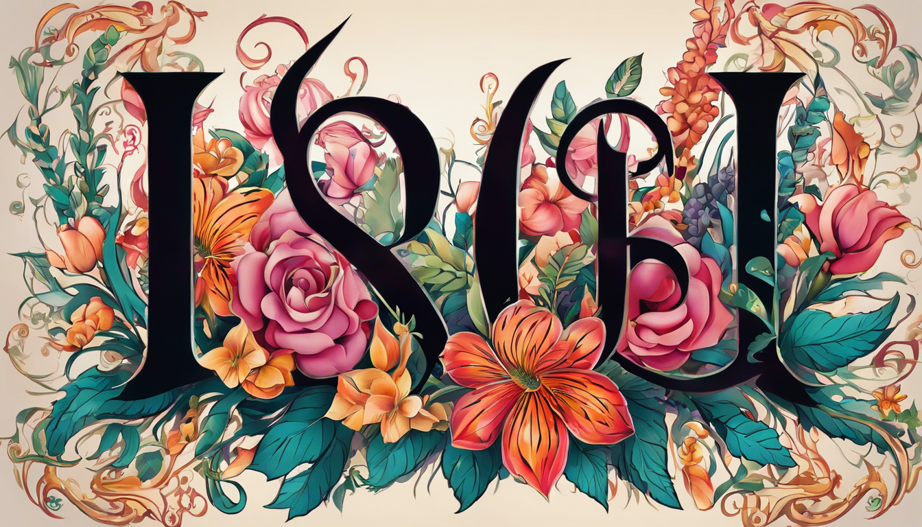 A striking tattoo image showcasing the name 'Isabel' in various styles, alongside floral elements