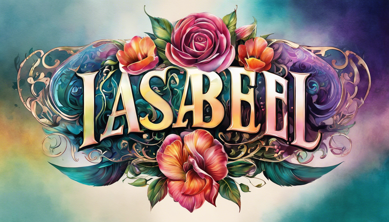 A captivating tattoo image showcasing the name 'Isabel' using watercolor tattoo design