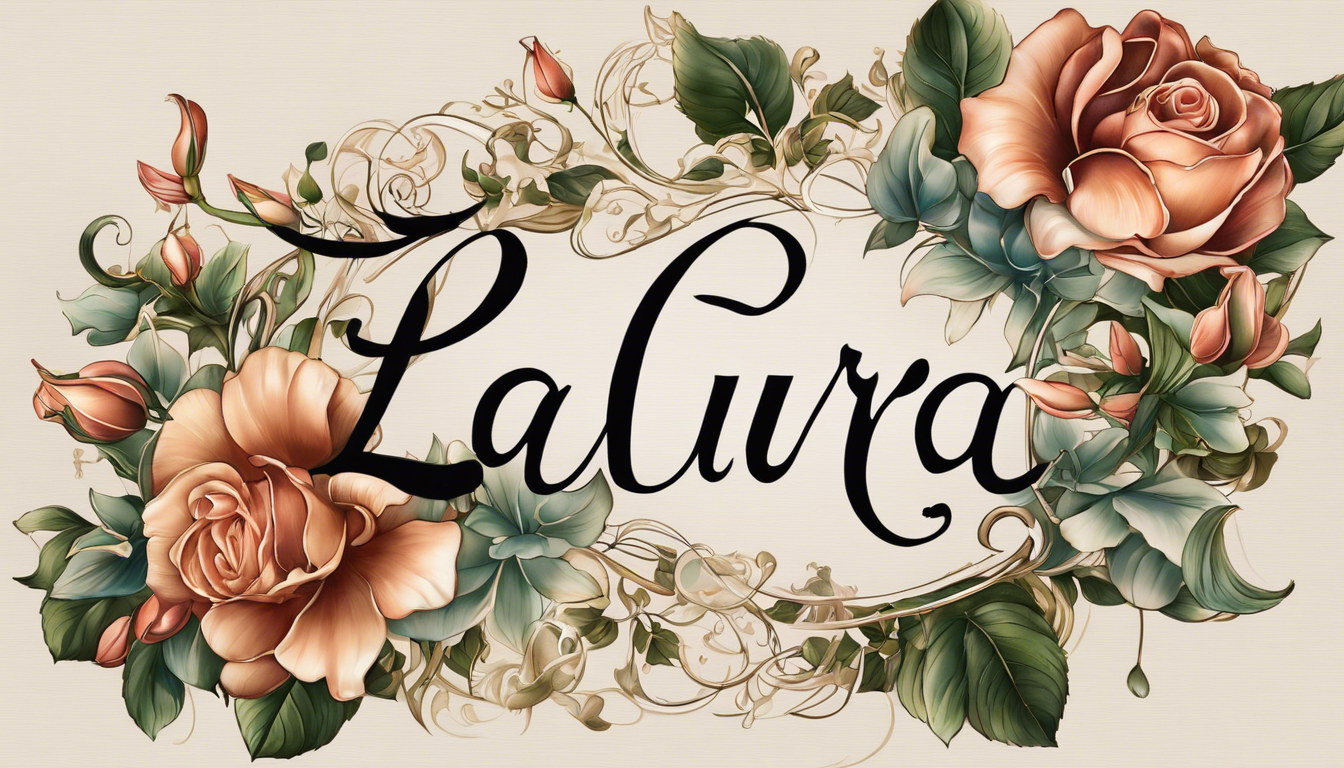 An elegant floral Laura tattoo design, showcasing intricate linework and delicate shading