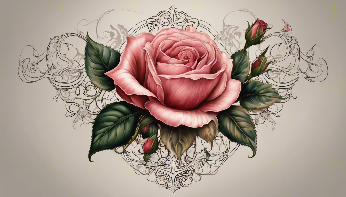 A stunning tattoo design featuring a delicate rose entwined with a name on a chosen body part