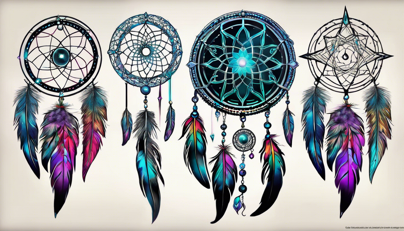 A captivating tattoo image for the article "Dreamcatcher Leg Tattoo Designs for Women," with a focus on "Dreamcatcher With Celestial Elements