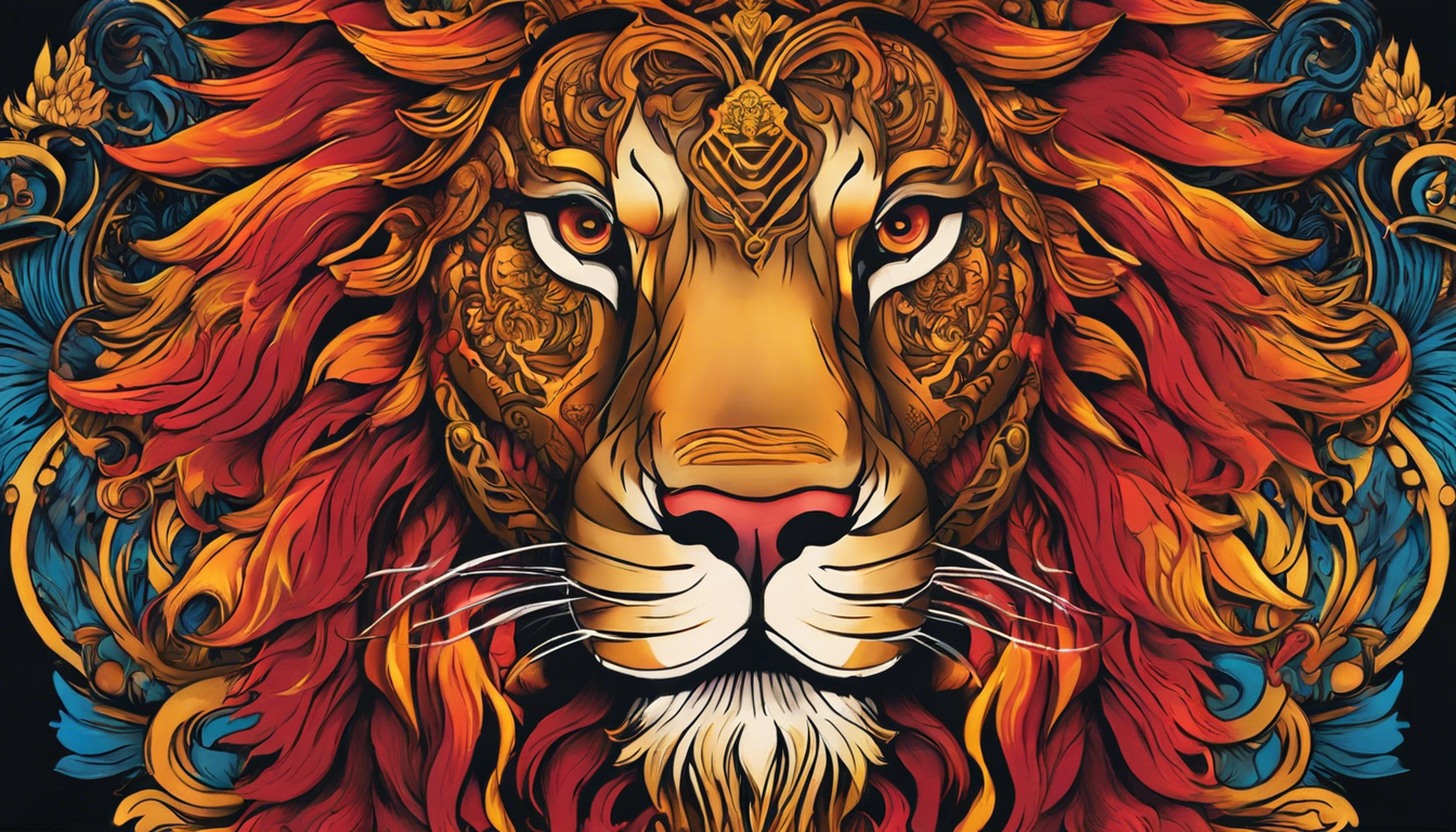 A stunning tattoo design capturing the essence of Buddhist protection tattoos, focusing on the subtopic of The Fearless Lion