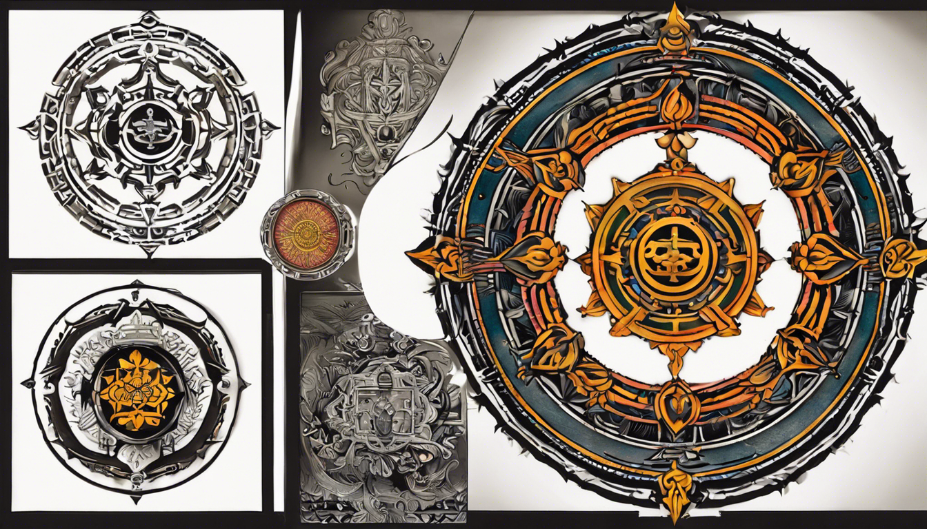 A tattoo image for an article on "Buddhist Protection Tattoos Images," focusing on The Protective Dharma Wheel