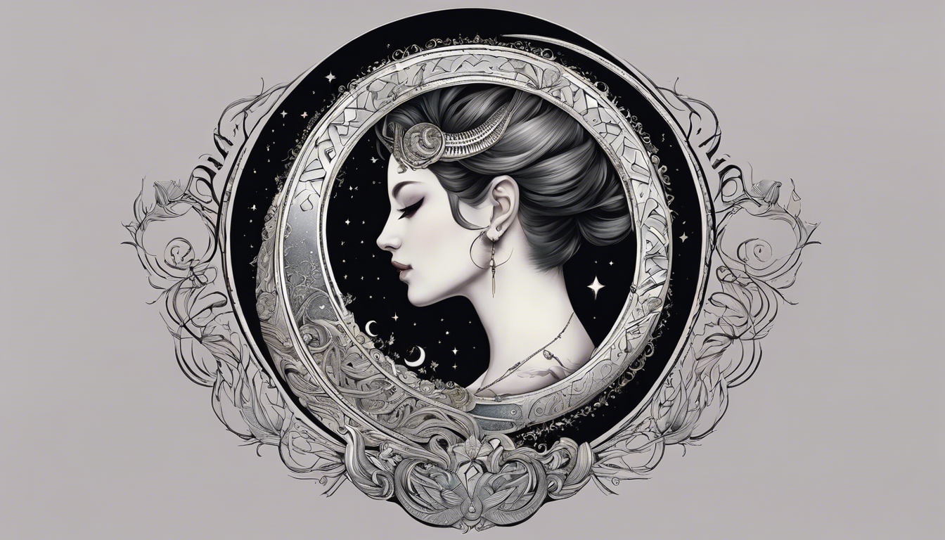 A visually captivating tattoo design inspired by the title "Discreet Tattoo Images Behind the Ear" with a subtopic of Crescent Moon