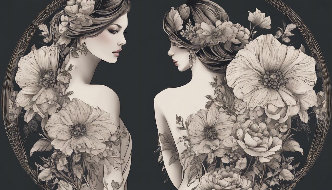 An elegant women's back tattoo image showcasing a delicate floral design