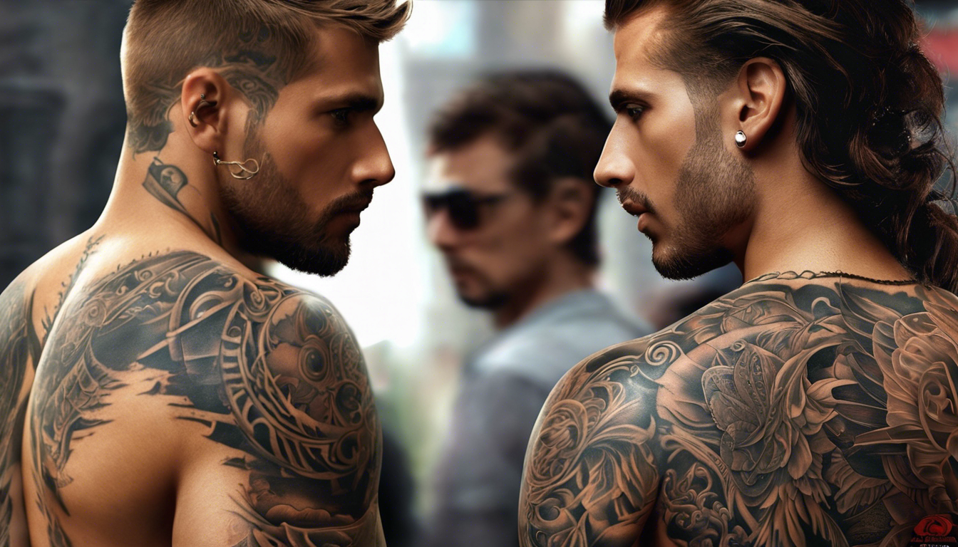 A visually striking tattoo image for the article "Cool Male Tattoos Images," focusing on realistic portrait back tattoos