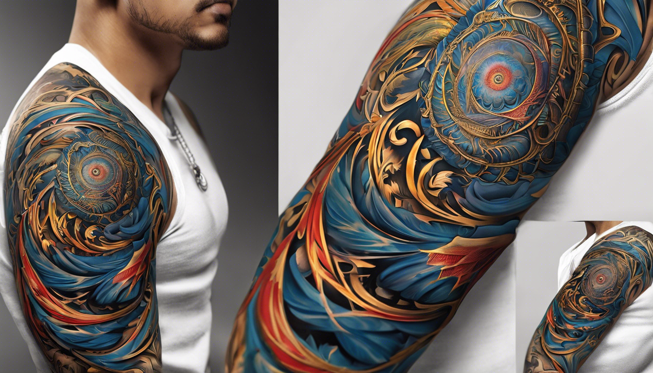 A captivating tattoo image for an article on "3D Tattoo Designs for Men" with a subtopic of "Optical Illusions