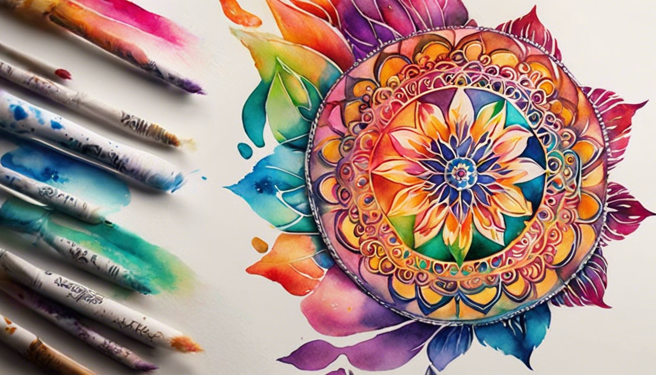 A vibrant watercolor tattoo design for an article on "Watercolor Tattoo Designs for Women," specifically focusing on a colorful mandala tattoo