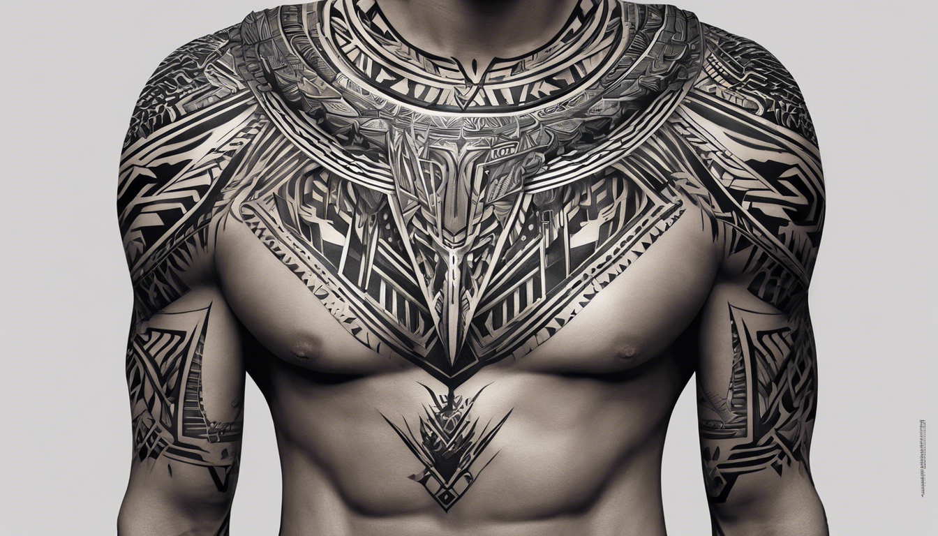 An alluring tattoo image showcasing a Tribal Shoulder Design for men