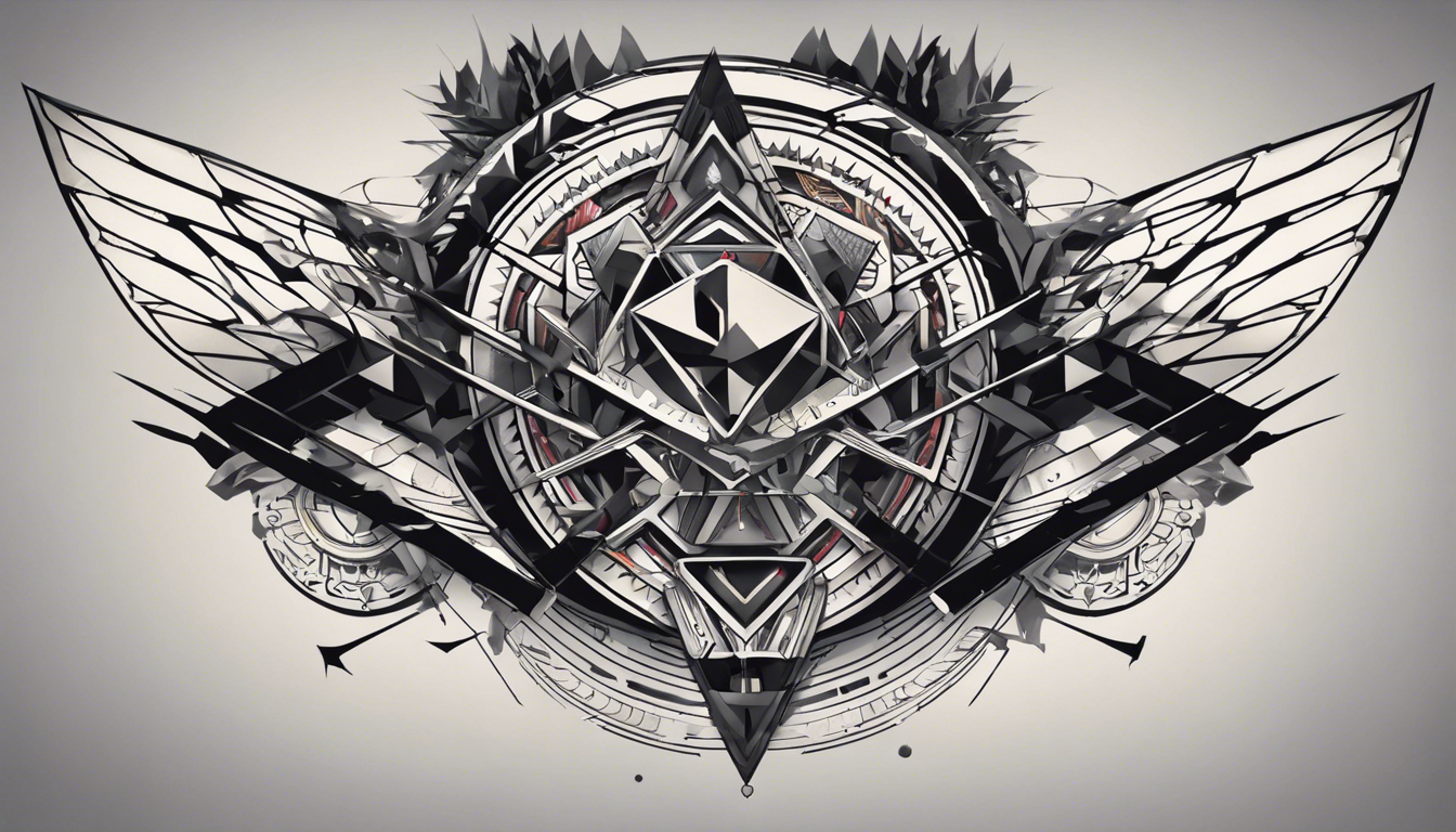 A striking tattoo design for men, focusing on a geometric chest piece