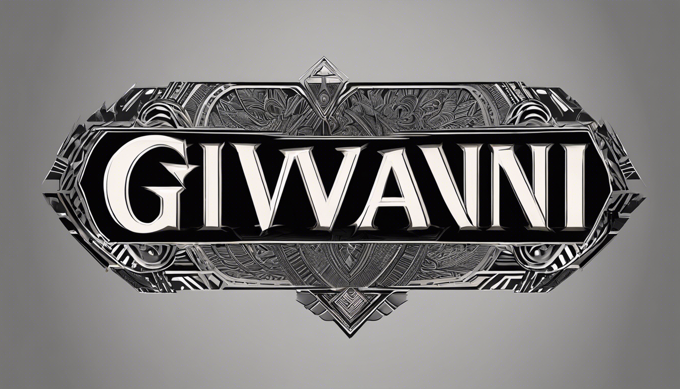 A striking tattoo design featuring the name 'Giovanni' in a bold, geometric style