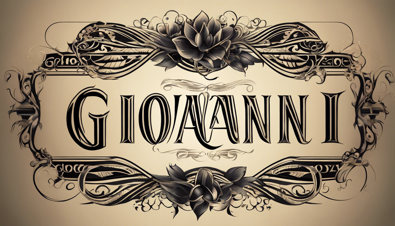 A dynamic tattoo design featuring the name 'Giovanni' in traditional script