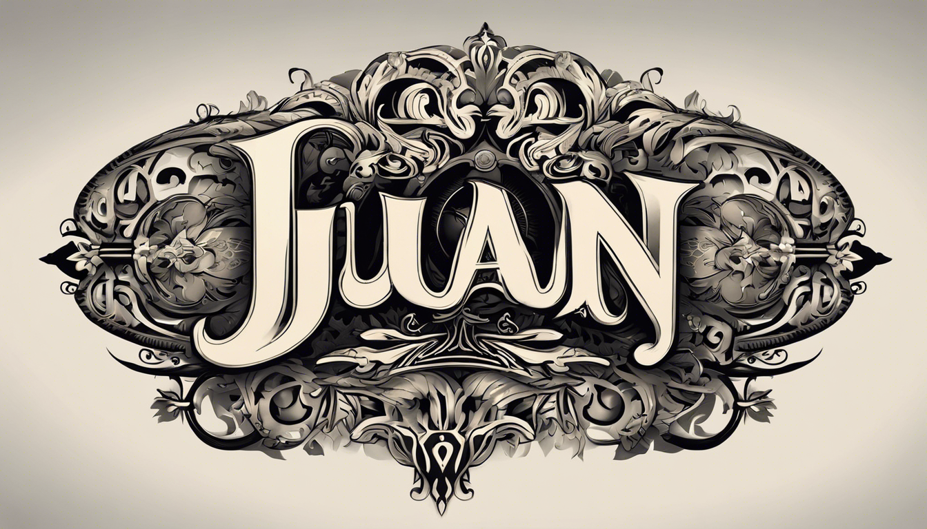 A stunning tattoo design showcasing the name 'Juan' in bold calligraphy