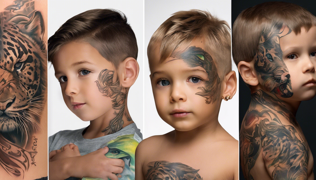 A lifelike tattoo image on your chosen body part, depicting your sons' names in personalized portraits