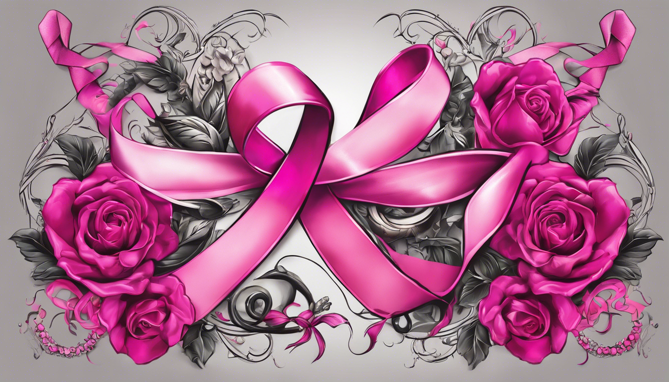 A vibrant tattoo image capturing the essence of Breast Cancer Commemoration, showcasing Pink Ribbon Tattoos