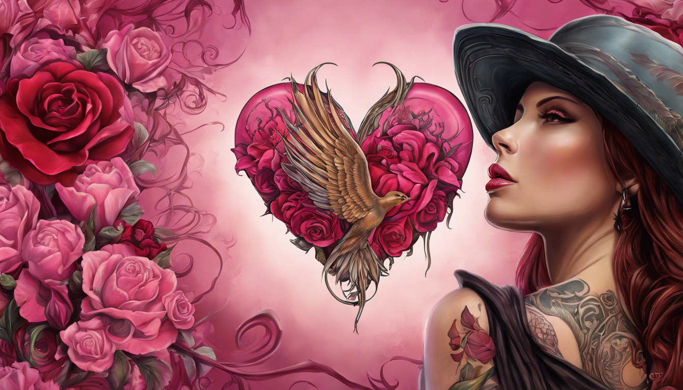 A tattoo-style image for an article on "Breast Cancer Commemorative Tattoo Designs," focusing on the subtopic of a "Heart of Hope Tattoo