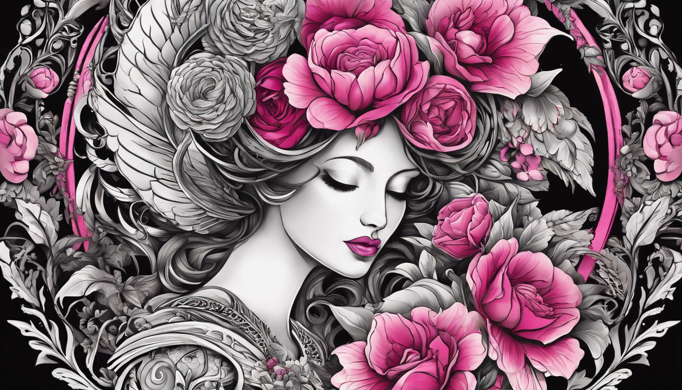 A striking tattoo image that pays homage to breast cancer survivors, using floral elements in a visually captivating way