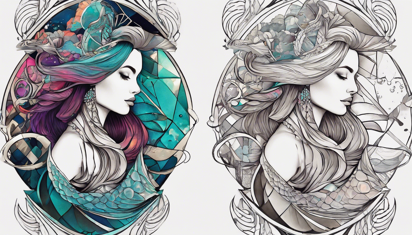 A captivating mermaid tattoo for men, focusing on geometric elements