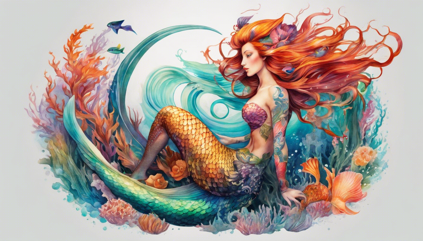 A captivating tattoo image showcasing a watercolor mermaid, resonating with masculinity