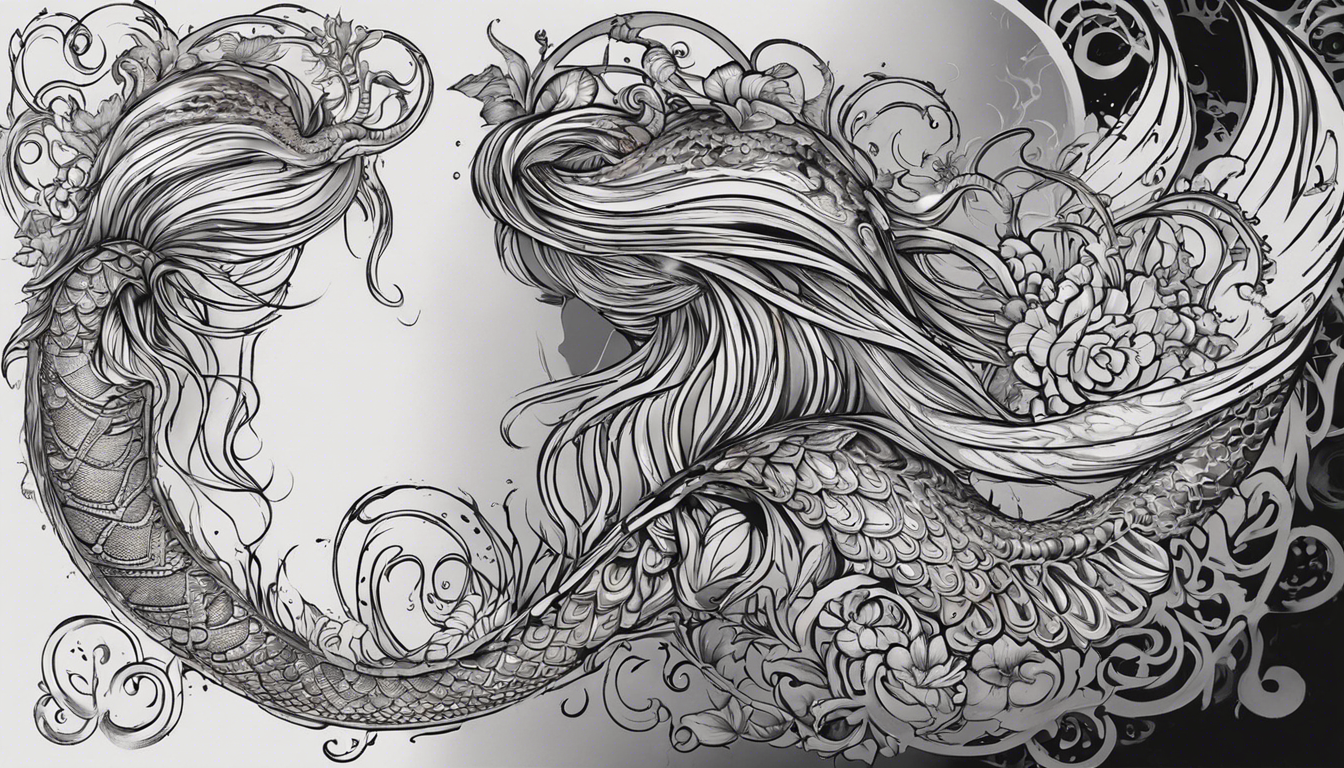 A striking tattoo design for an article on "Mermaid Tattoo Designs for Men," focusing on the subtopic of Tribal Mermaid Tattoos