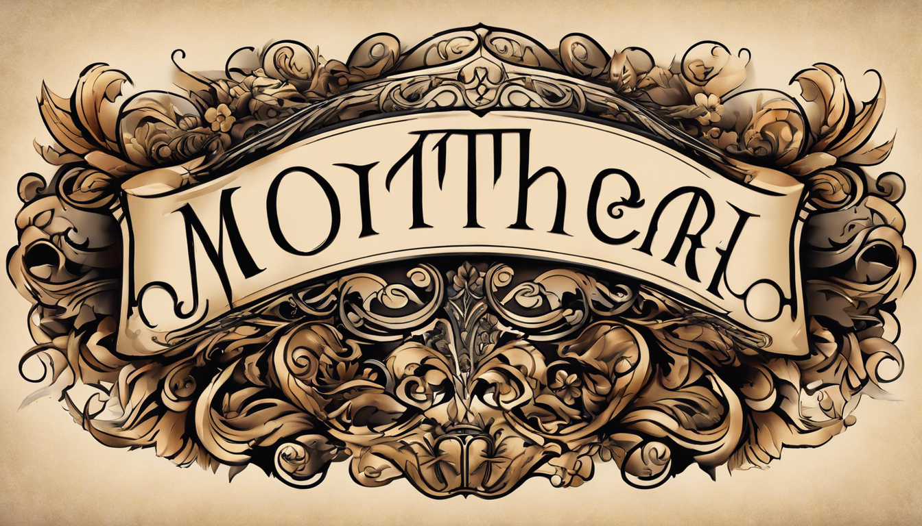 A tattoo-style image for an article on "Mother's Name Tattoo Designs," focusing on Classic Script Name Design