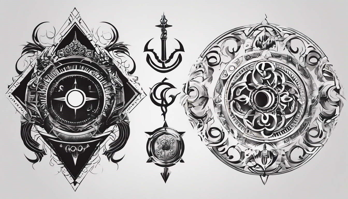 A tattoo-style image showcasing small tattoo designs for men, with a focus on minimalist symbols