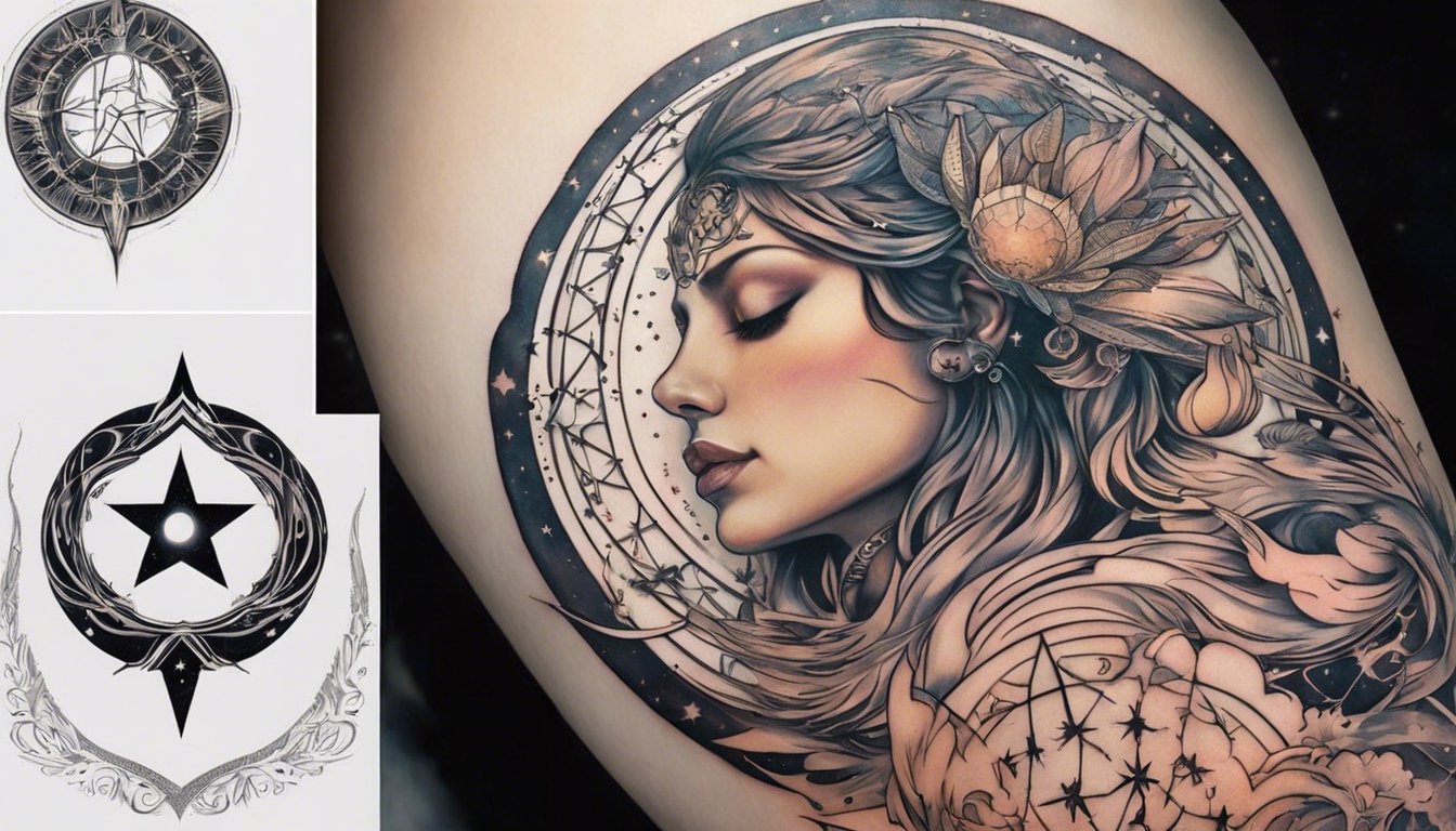 A celestial-inspired tattoo image for the article "Cool Tattoo Designs for the Female Arm