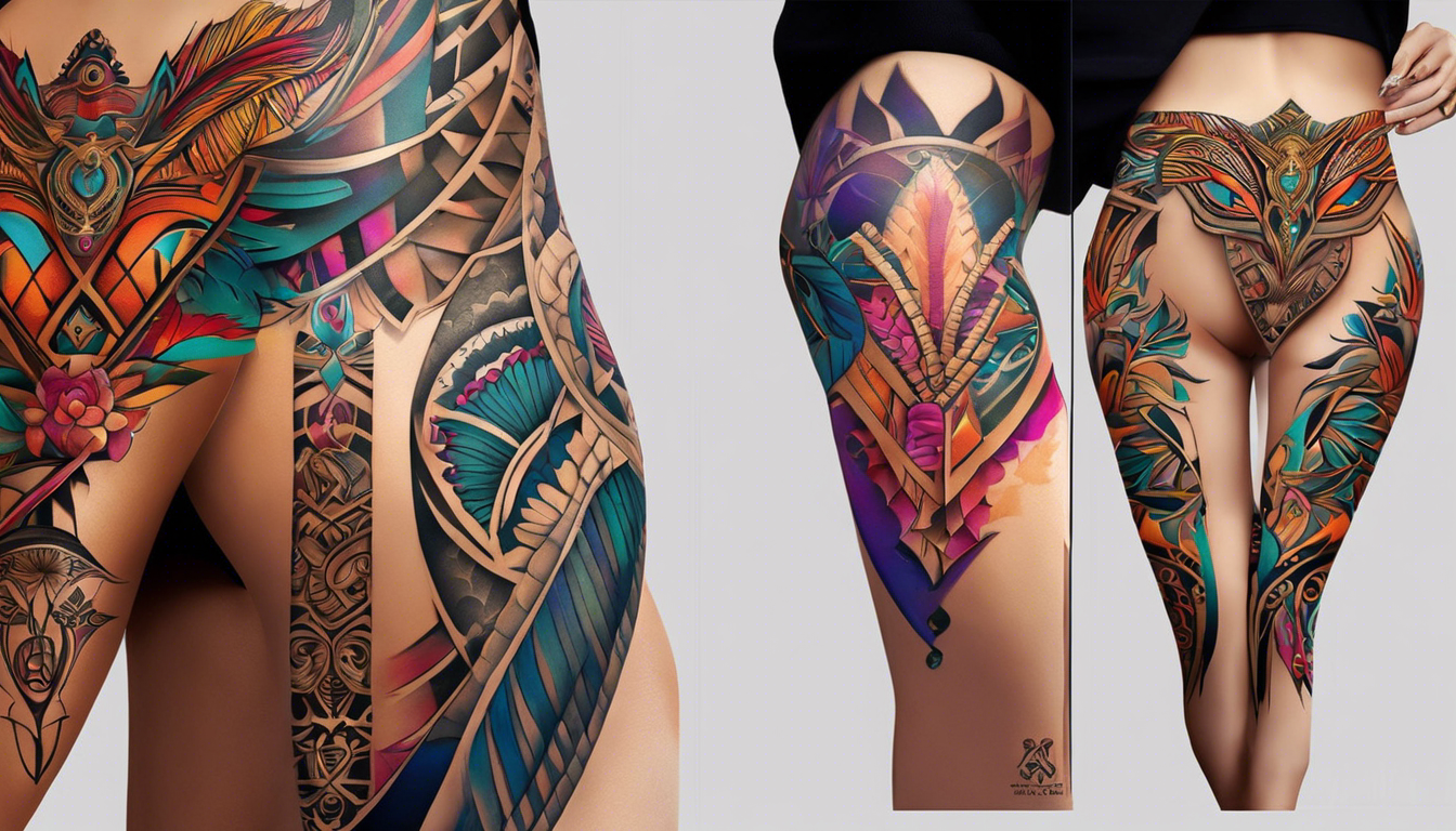 A stunning tattoo image showcasing "Gorgeous Leg Tattoo Designs for Women" with a focus on "Tribal and Ethnic Motifs