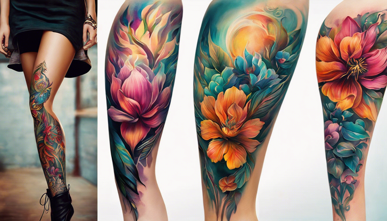 A stunning tattoo-style image for an article titled "Gorgeous Leg Tattoo Designs for Women