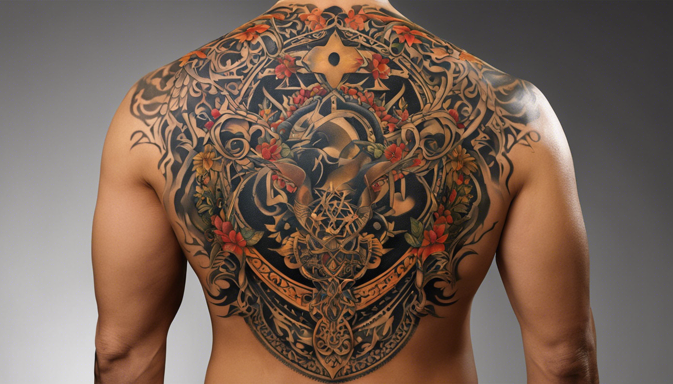 A captivating tattoo-style image that showcases the article "Stunning Neck Tattoo Designs for Men," focusing on Symbolic Religious or Spiritual Symbols