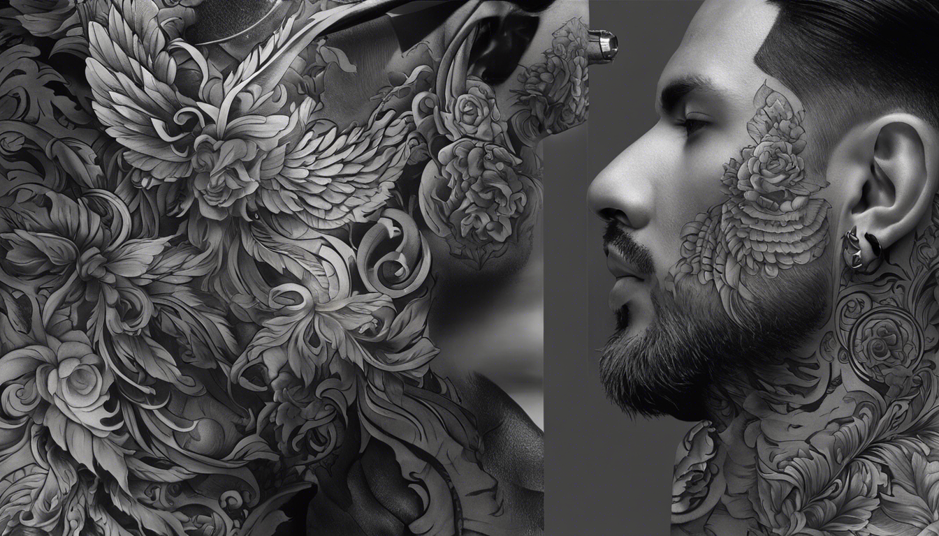 A captivating tattoo-style image showcasing the allure of Stunning Neck Tattoo Designs for Men