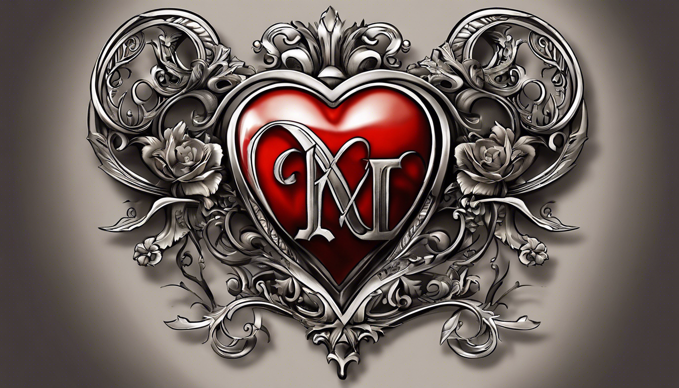 A realistic tattoo image of heart-shaped initials on any part of the body, showcasing the artistry and visual elements specific to tattoo style images