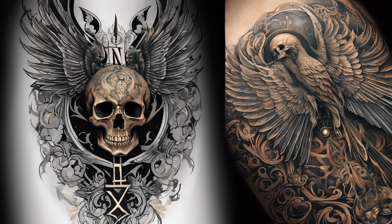 A tattoo image for the article "Tattoo Patterns With Death Dates" with a subtopic of "Angelic Tribute