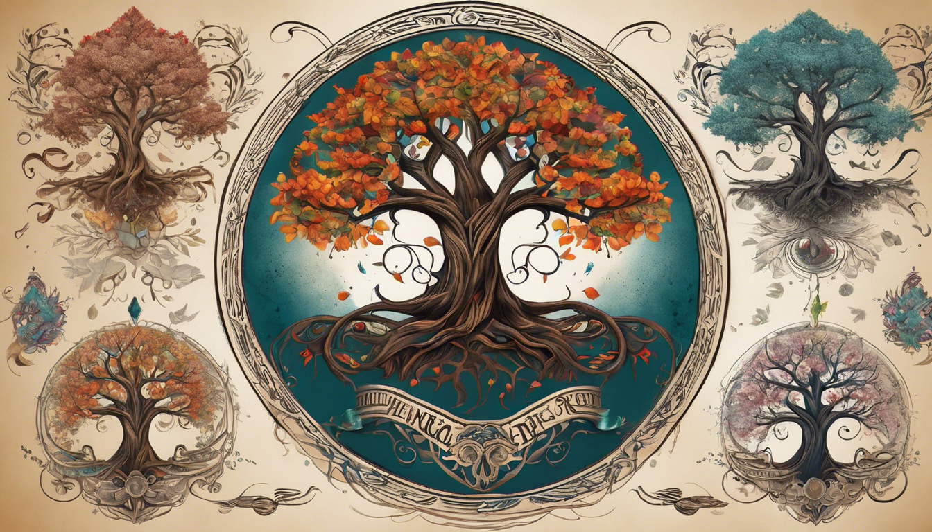 A striking tattoo design on any body part, resembling a realistic family tree