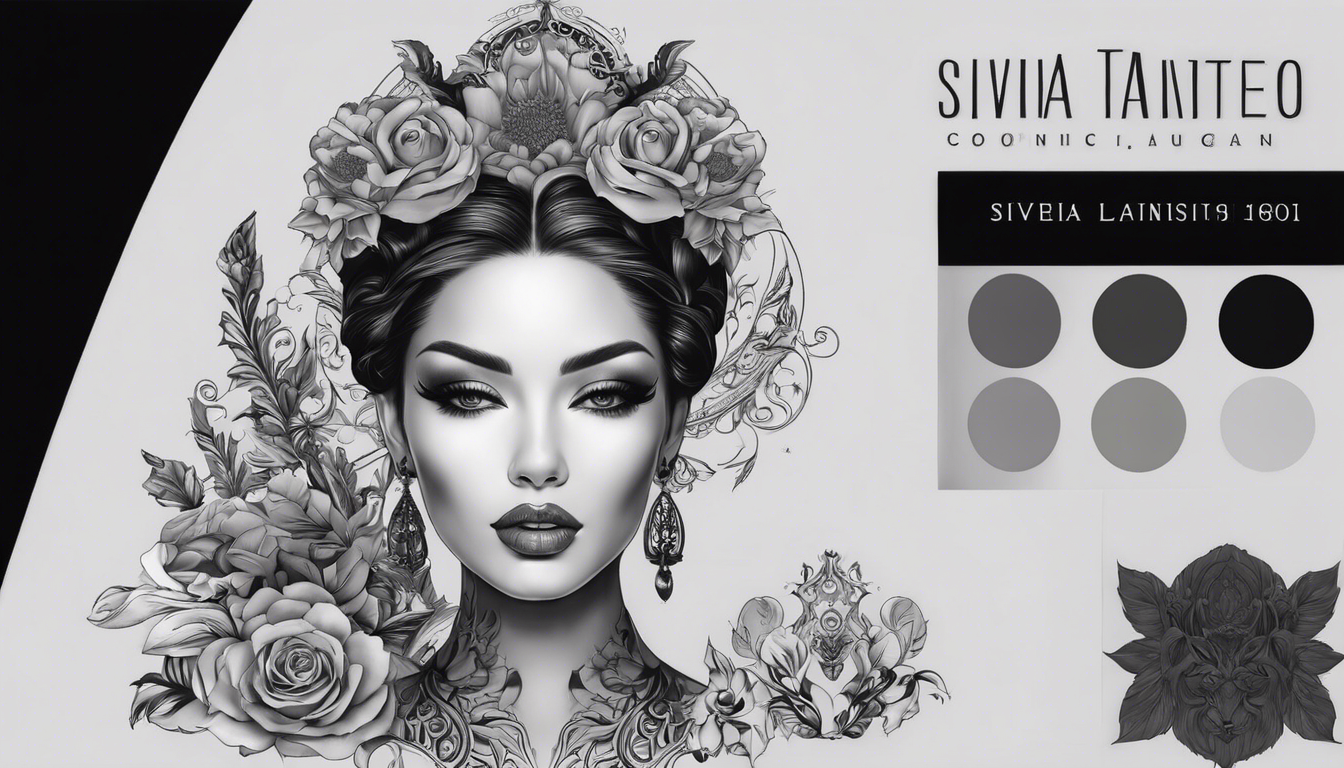 A chic black and gray tattoo pattern featuring 'Silvia', to be inked onto a realistic body part