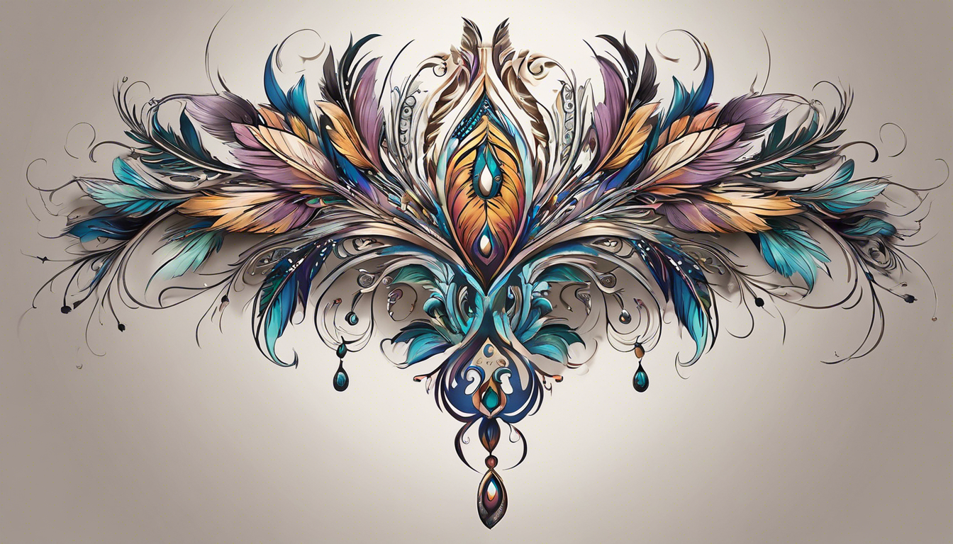 A stunning tattoo image for an article on "Elegant Back of the Neck Tattoo Designs for Women," specifically showcasing dainty feather designs