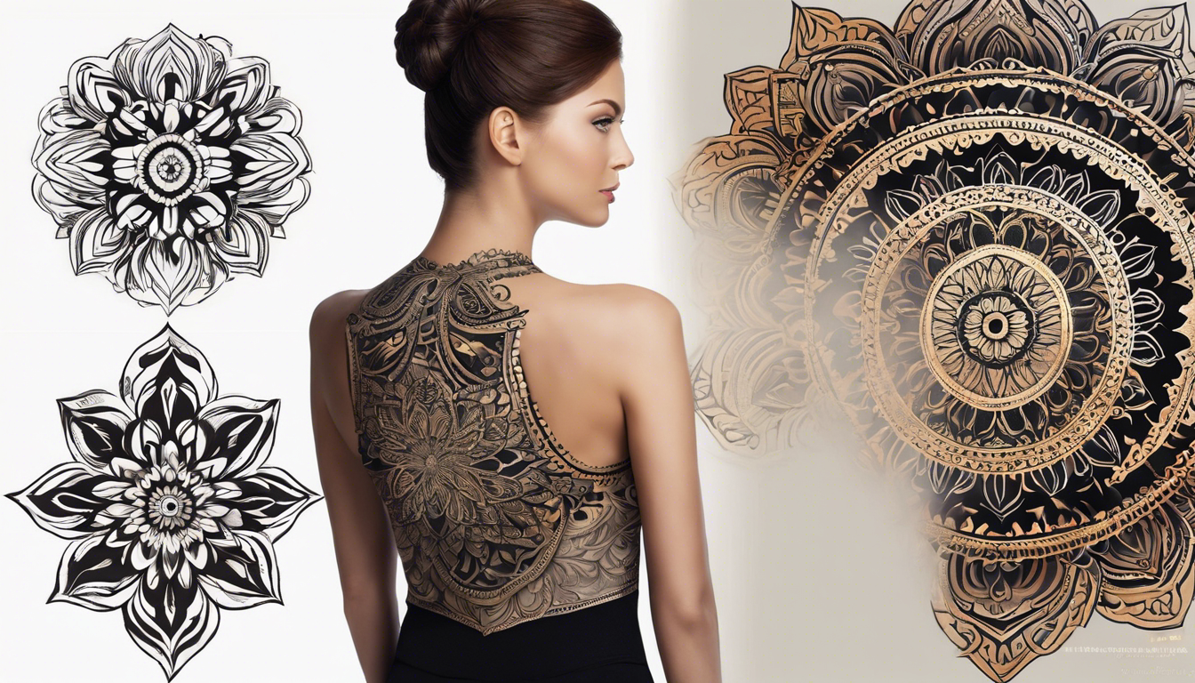 An exquisite tattoo image showcasing intricate mandala patterns specifically created for the elegant back of the neck