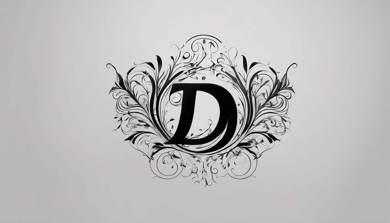 A minimalist 'D' initial tattoo image, using tattoo style visual details and language, to be placed on a part of the human body, creating a realistic effect