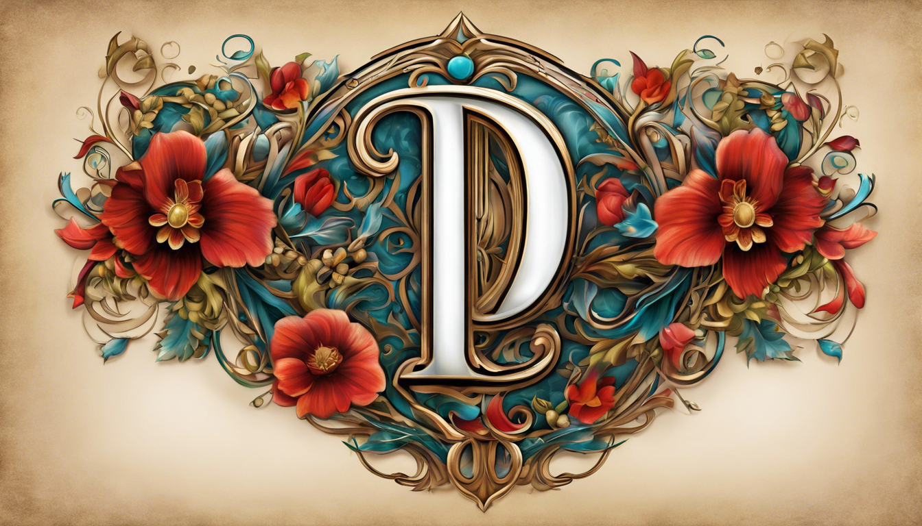 A visually stunning and realistic tattoo image of the letter 'D' incorporating delicate floral elements