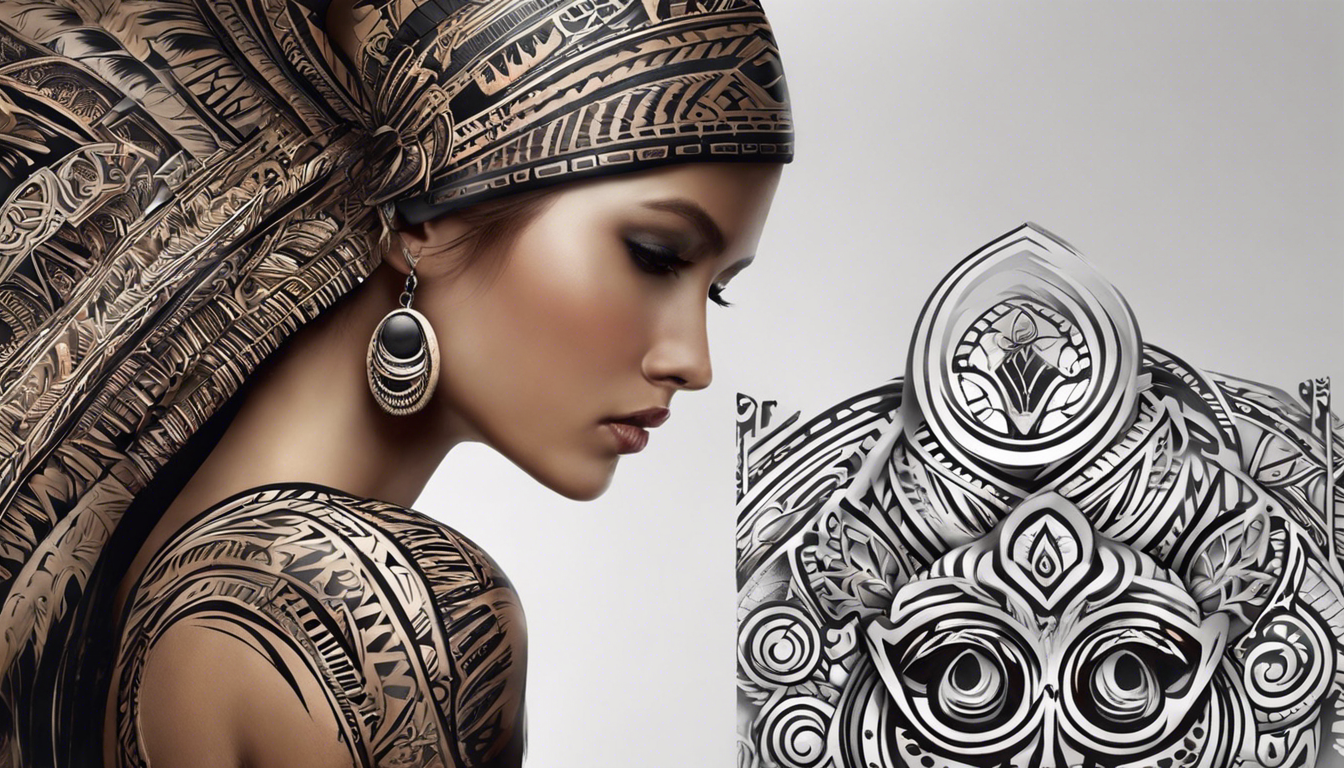 A tribal-inspired tattoo image on a body part of your choice, mimicking the realistic look and visual language specific to tattoo style artwork