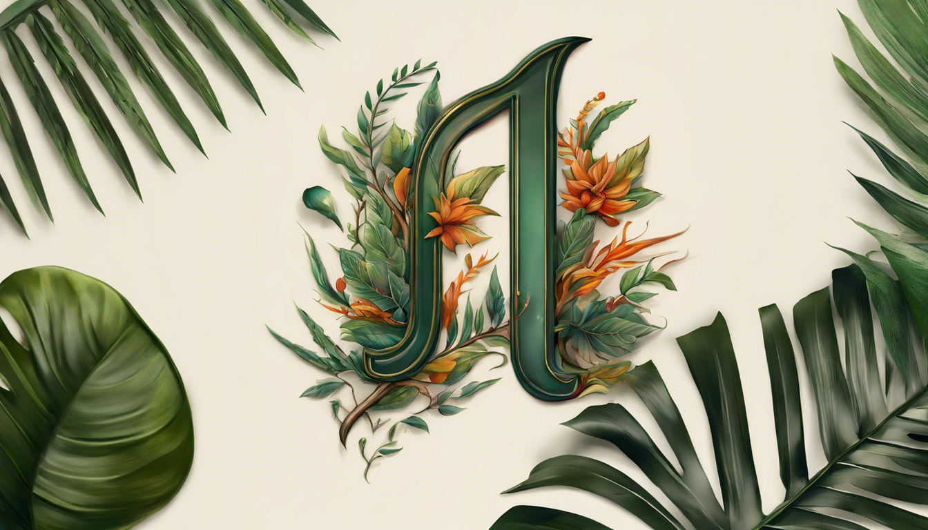 A realistic 'I' initial tattoo on a body part, using nature elements like leaves and branches