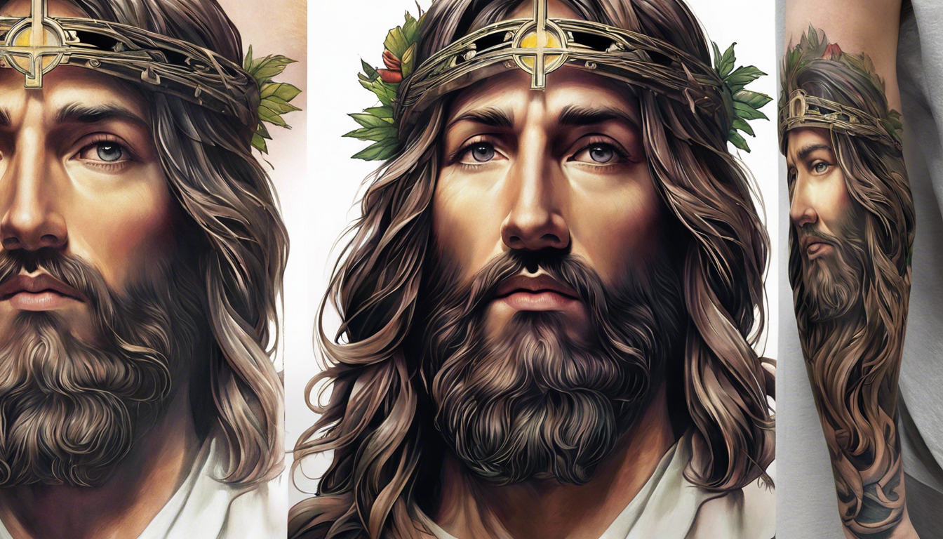 A captivating tattoo-style image capturing the essence of Realistic Christ Portrait Tattoos on the Arm