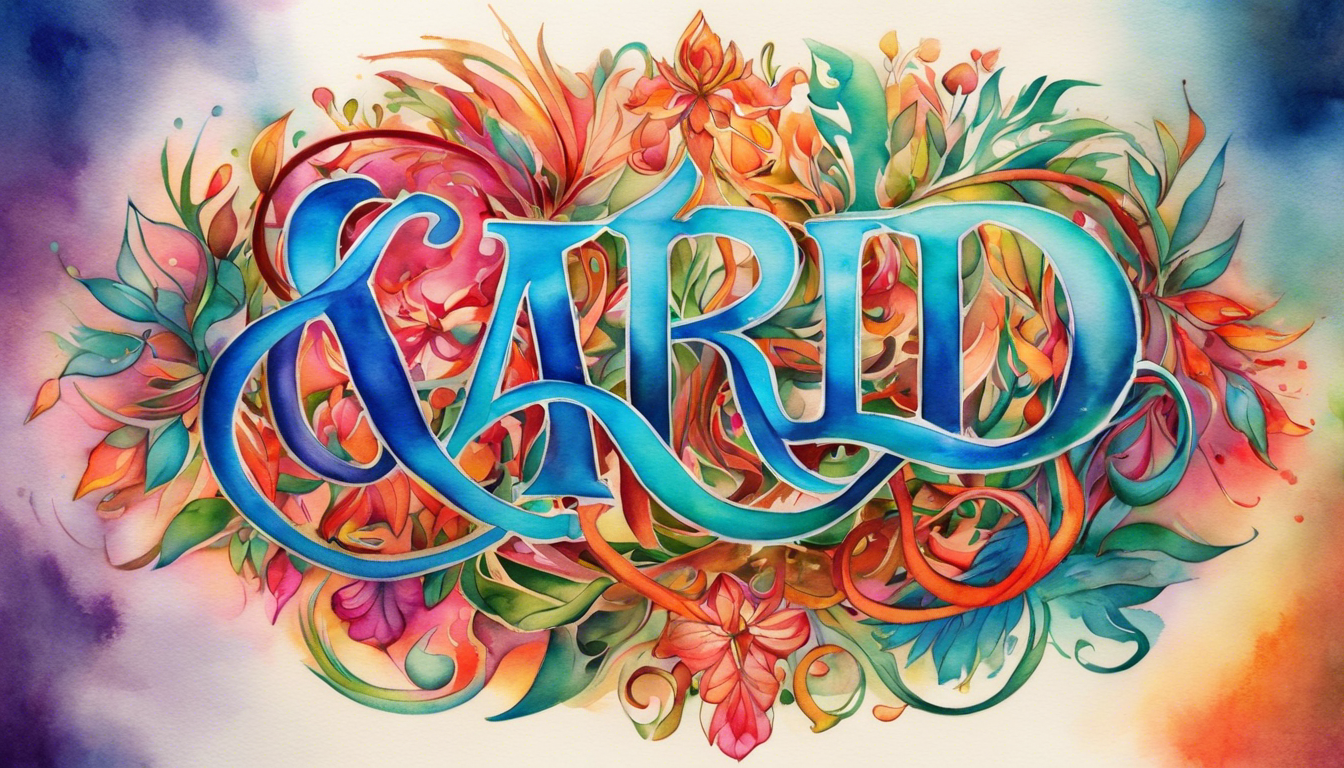 A vibrant watercolor tattoo showcasing the name 'Karla' entwined with intricate patterns