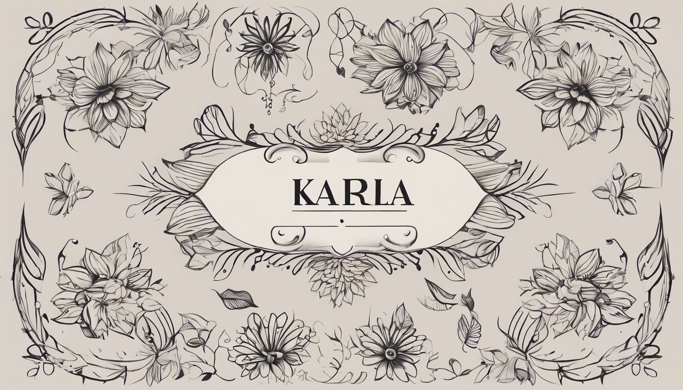 A minimalist tattoo pattern with the name 'Karla' as the focal point