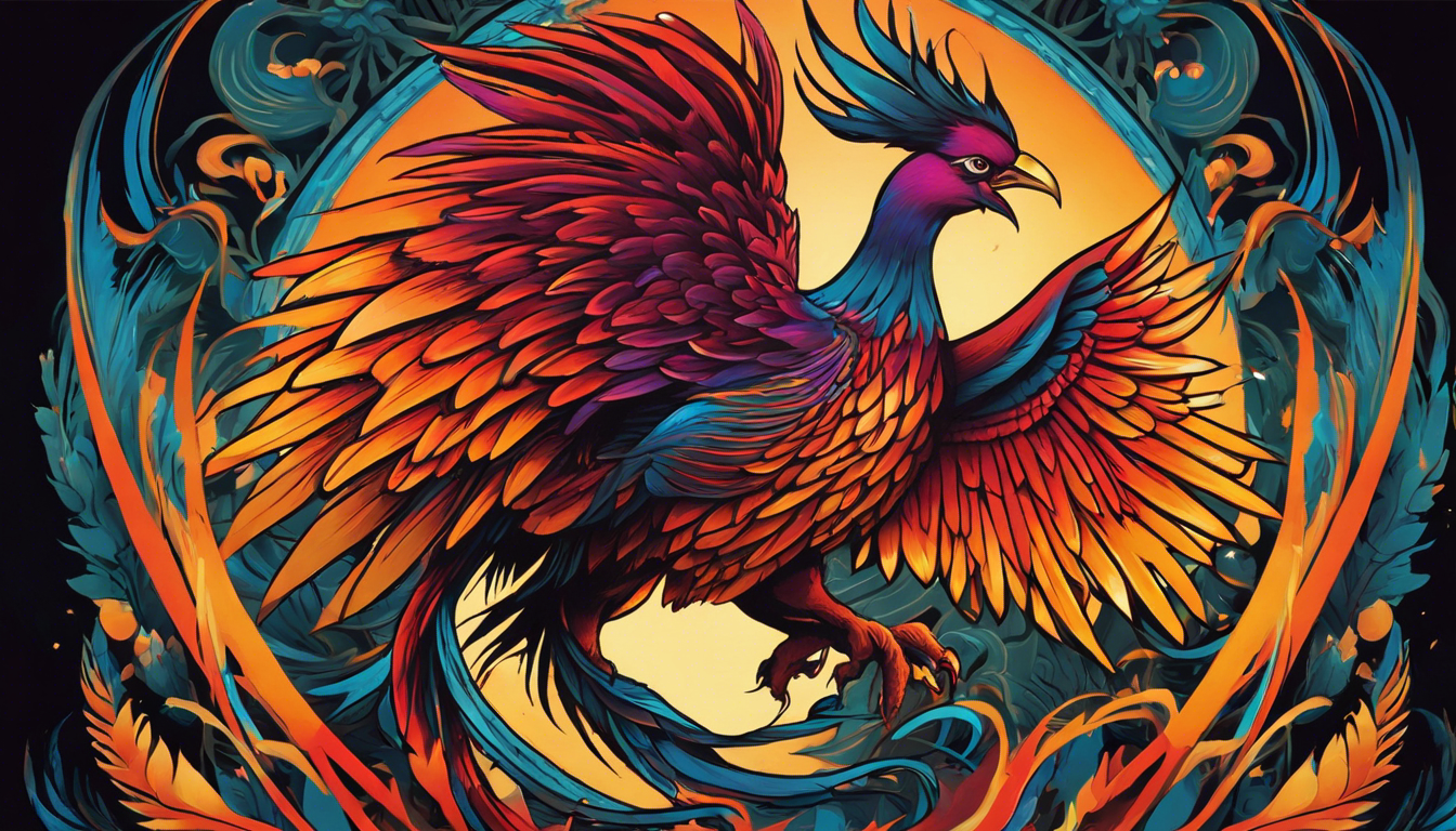 A mesmerizing Neo-Traditional Phoenix tattoo design for men, capturing the majestic bird's rebirth and power