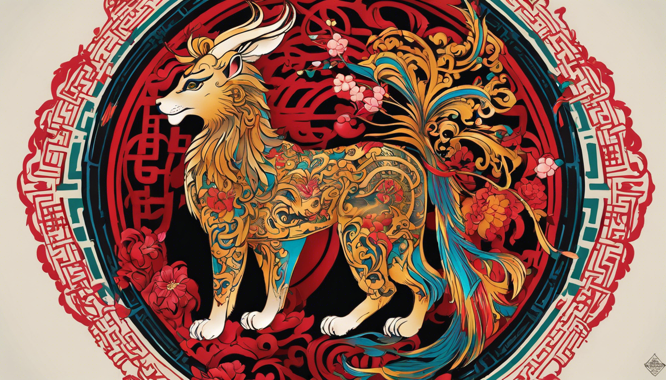 A vibrant tattoo style image showcasing Chinese Zodiac Animal Tattoo patterns for women