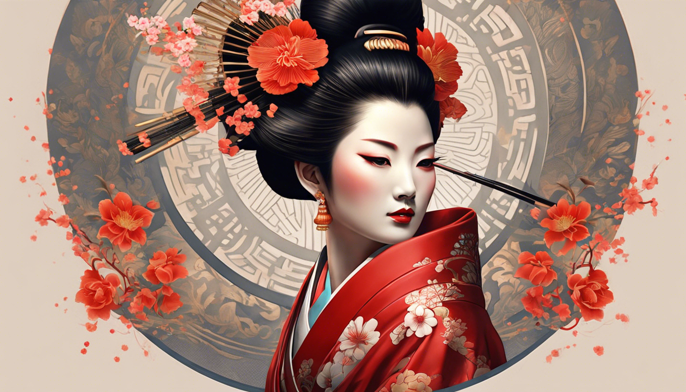 A mesmerizing tattoo design depicting Chinese Geisha tattoo patterns for women