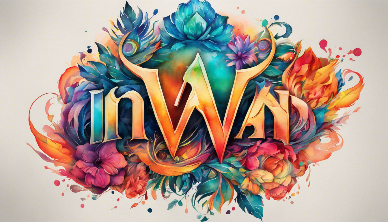 A vibrant watercolor style Ivan tattoo design, showcasing 9 captivating patterns incorporating the name 'Ivan