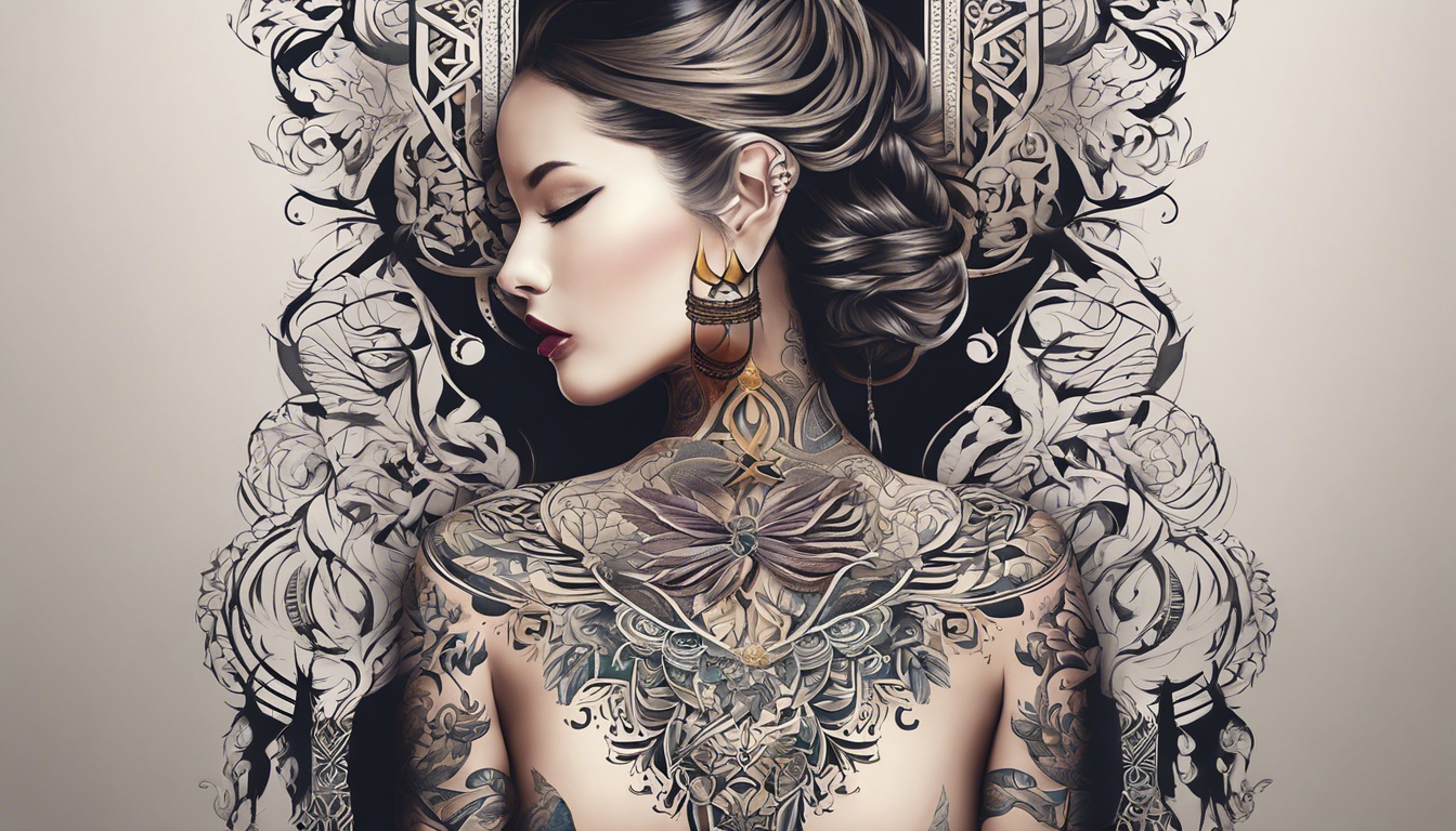 A visually stunning tattoo style image showcasing discreet neck tattoo patterns for women