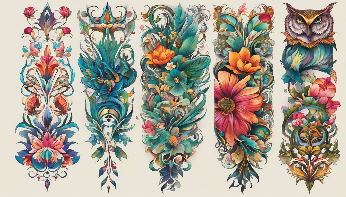 A visually stunning tattoo style image showcasing discreet neck tattoo patterns for women, with a nature-inspired theme